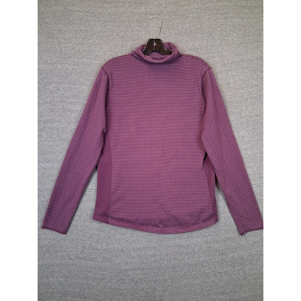 Duluth Womens Shirt L Purple Stripe Turtleneck Coolmax Knit Pullover Baselayer